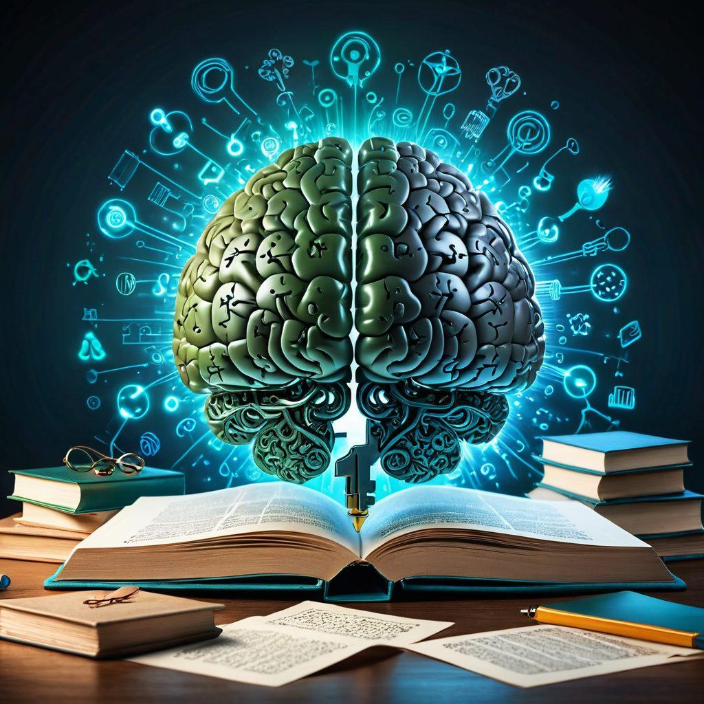 A visually captivating representation of a brain unlocking with a key, surrounded by different symbols of intelligence like books, puzzles, and test papers. In the background, a glowing light symbolizes enlightenment and personal growth. The color palette should be vibrant, blending shades of blue and green to evoke a sense of knowledge and wisdom. The overall mood should be inspirational and motivational. super-realistic. vibrant colors. white background.
